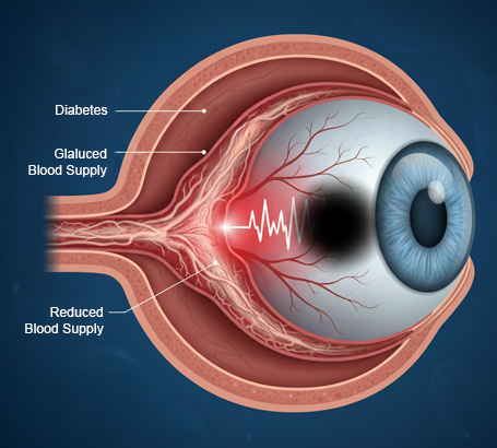 Damage to the optic nerve from diabetes, glaucoma, or reduced blood supply.